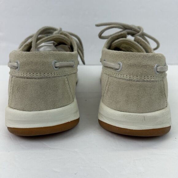 Lands End Boat Shoes Women's 7B Beige Leather Cushioned Insole Casual Slip On - Picture 4 of 14